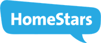 Blue HomeStars logo with a speech bubble design.